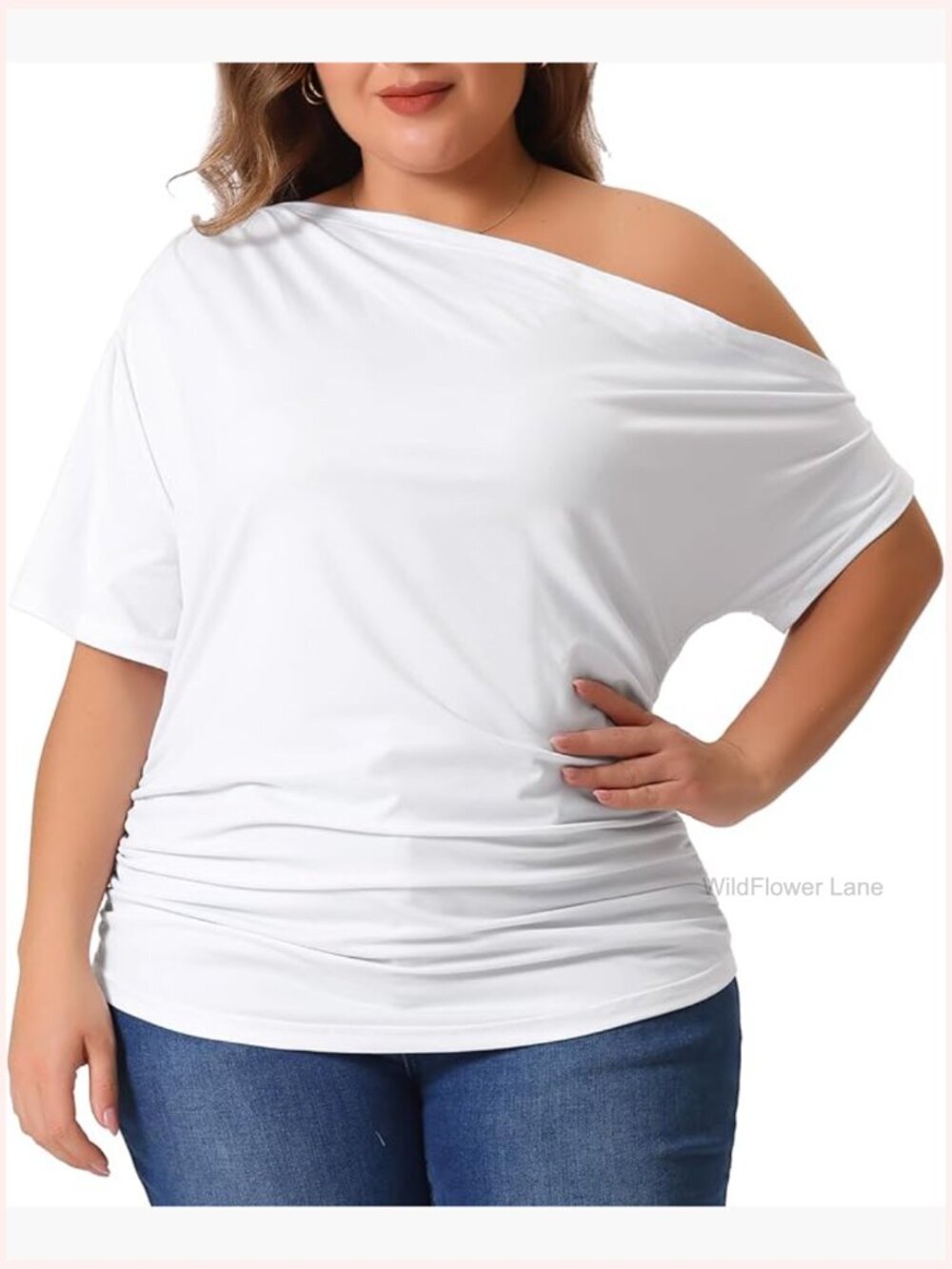 Plus Size One Shoulder Ruched Short Sleeve T-Shirt Tee Top
